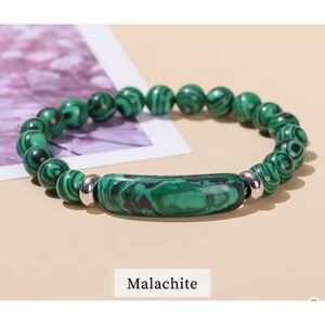 Women Malachite Beaded Stretch Bracelet Green Natural Stone Boho Jewelry